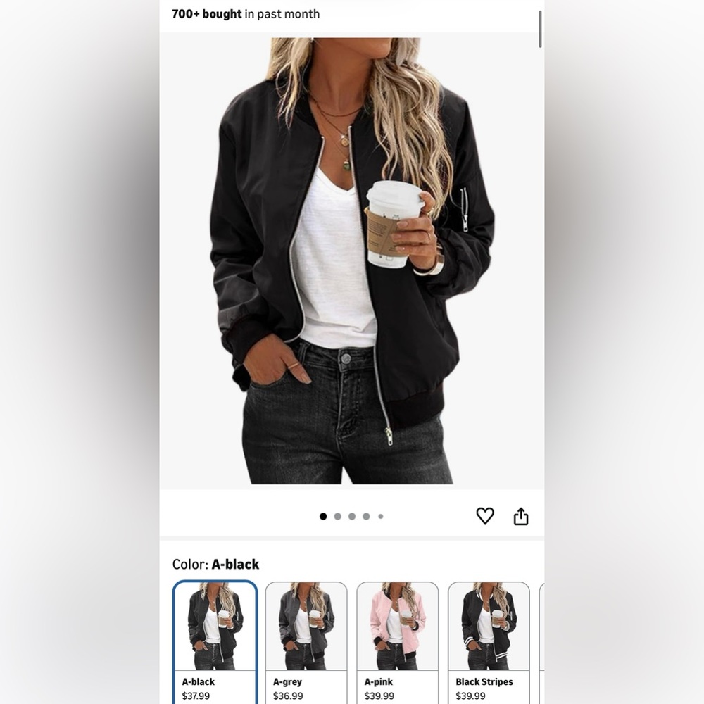 light weight bomber jacket in black size medium